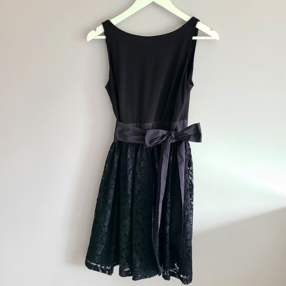Ralph Lauren Black Lace Fit-and-Flare Dress with Sash